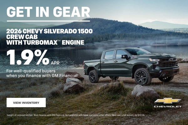 2026 Chevy Silverado 1500 Crew Cab with TurboMax Engine. 1.9% APR for well-qualified buyers when ...